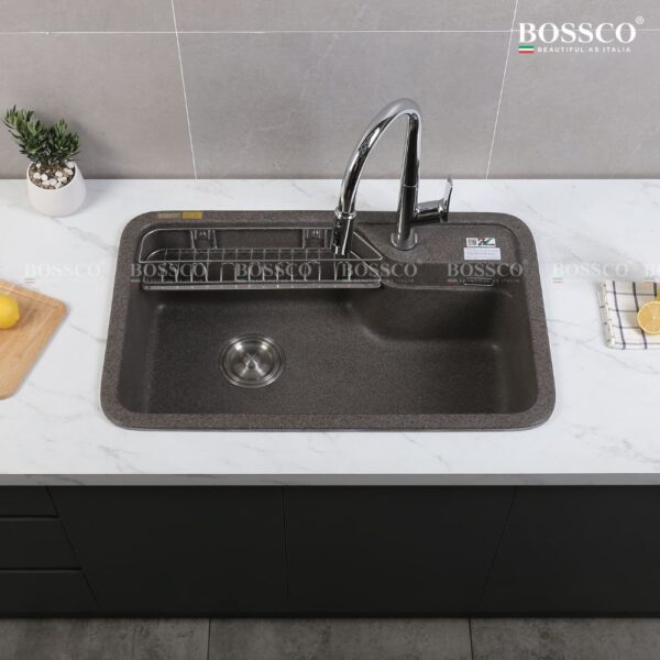 Chậu rửa chén đá 1 hộc bo góc BOSSCO BC-KT8150NKS Nâu Kim Sa