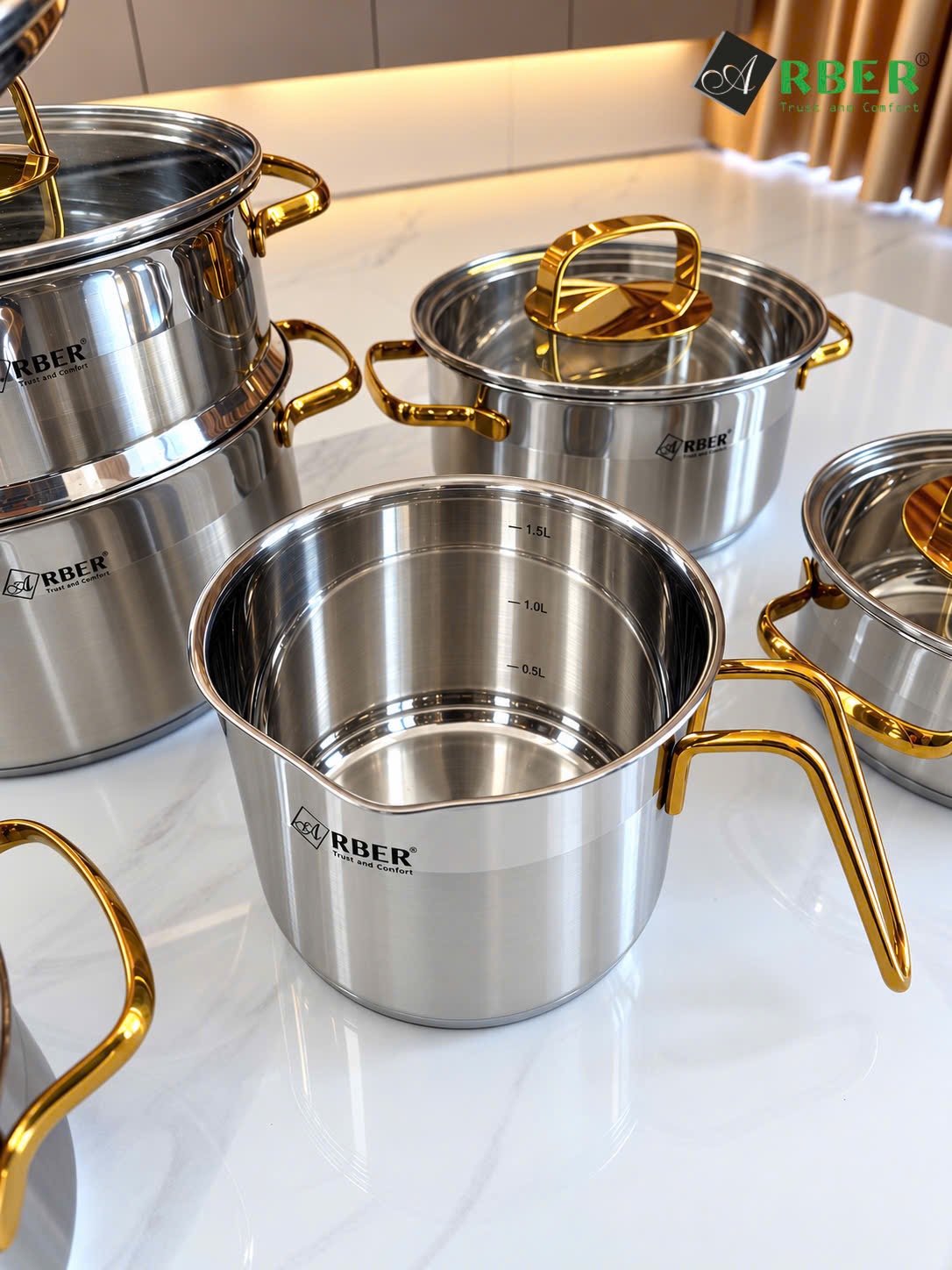 Bộ nồi inox GOLD MAX Arber inox 304 kèm xửng hấp và quánh