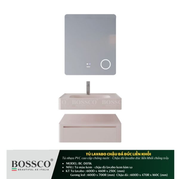 Bộ tủ lavabo chậu đá đúc liền khối BOSSCO BC-D05K