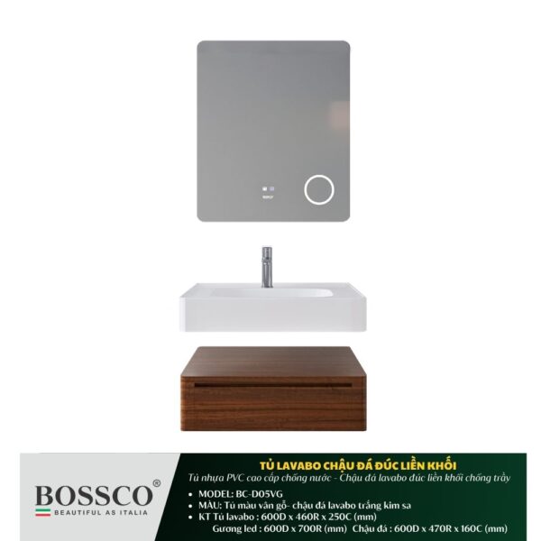 Bộ tủ lavabo chậu đá đúc liền khối BOSSCO BC-D05VG