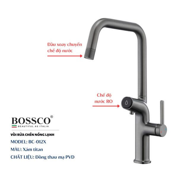 Vòi rửa chén nóng lạnh BOSSCO BC-012X Xám Titan