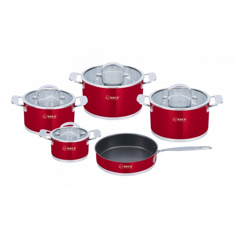 Bộ nồi inox CHERRY Arber màu đỏ, inox 304 kèm chảo