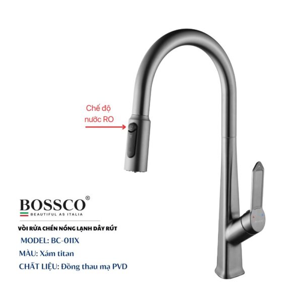 Vòi chén nóng lạnh BOSSCO BC-011X Xám Titan