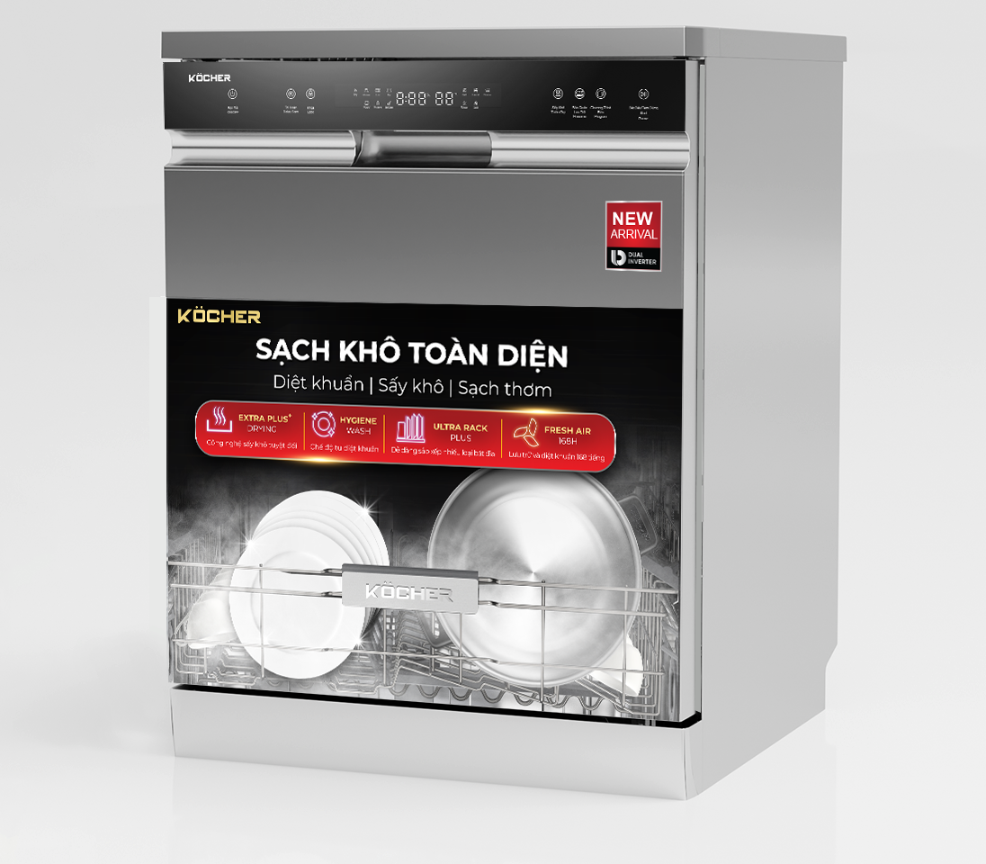 Máy rửa bát KOCHER X15S Silver - 17 bộ - Lưu trữ Fresh Air 168H