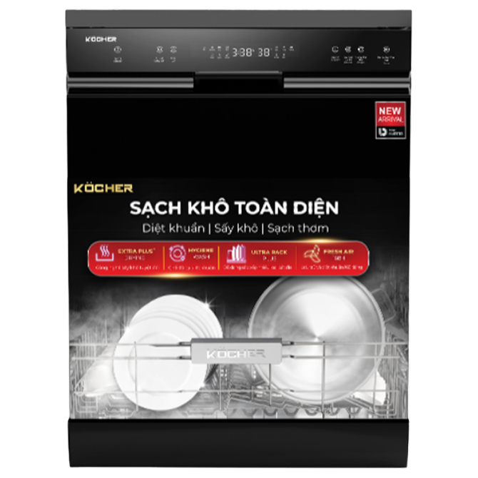 Máy rửa bát KOCHER X15B - Dung tích 17 bộ - Sấy Extra Plus Drying