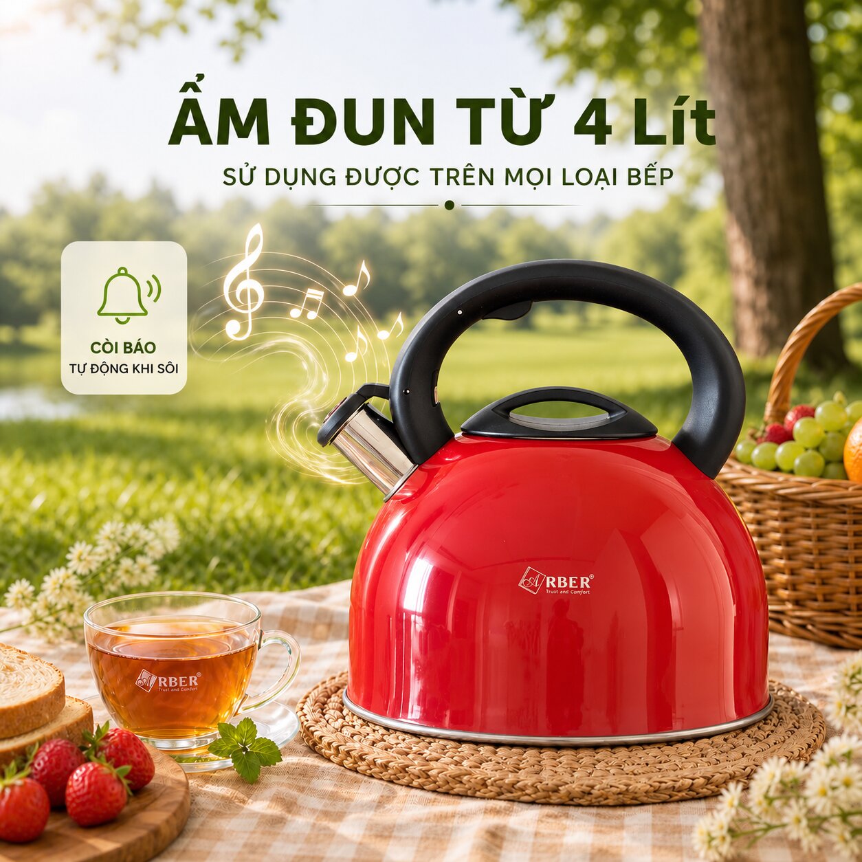 Ấm đun nước Arber AB04LSMĐ 4L inox 304