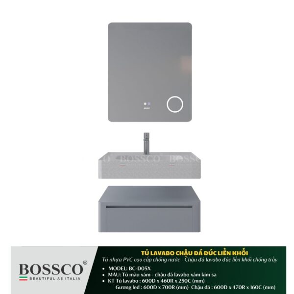 Bộ tủ lavabo chậu đá đúc liền khối BOSSCO BC-D05X