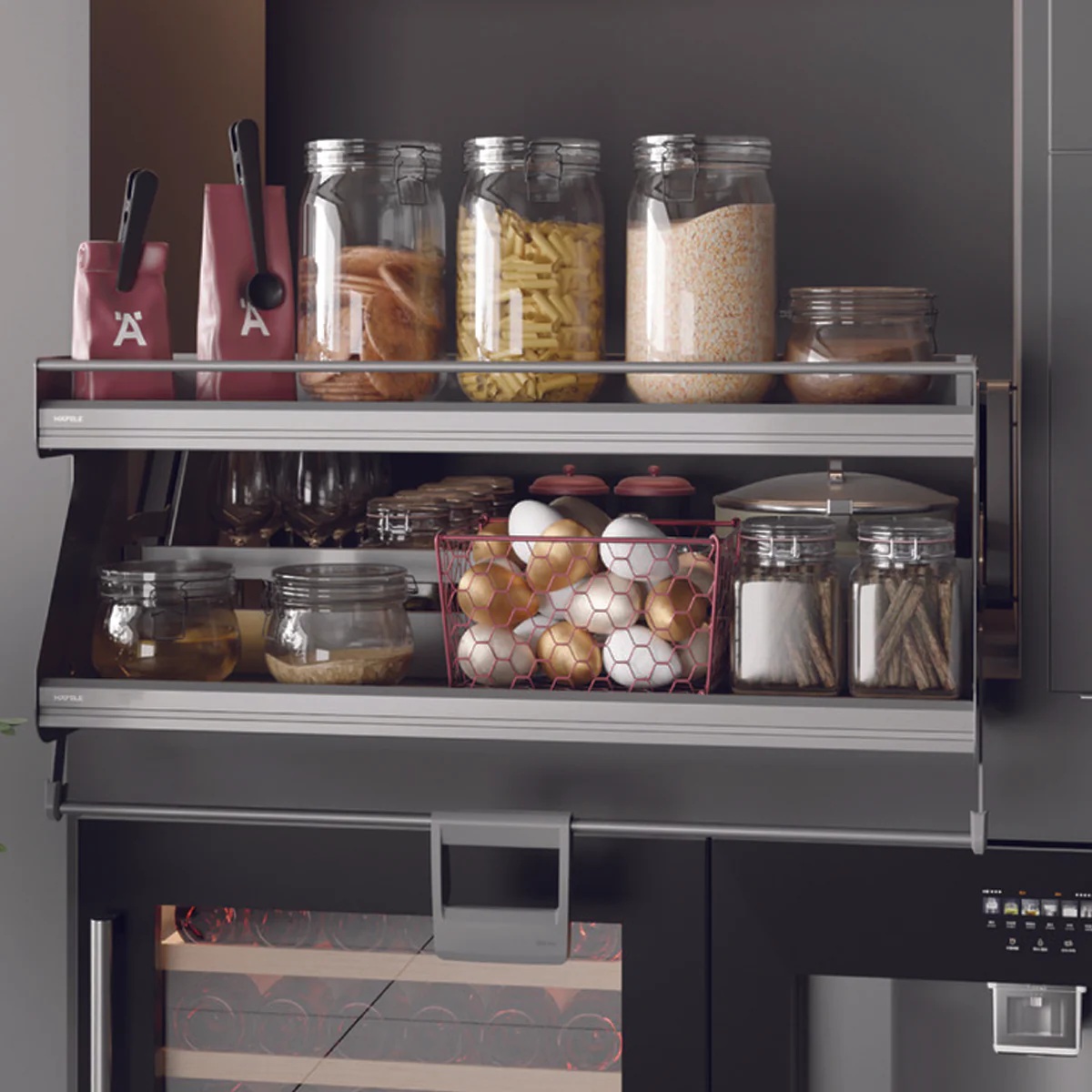 Rổ nâng hạ Utensio Plus H2 Khay đôi 504.68.373 | 2 tầng màu Than chì