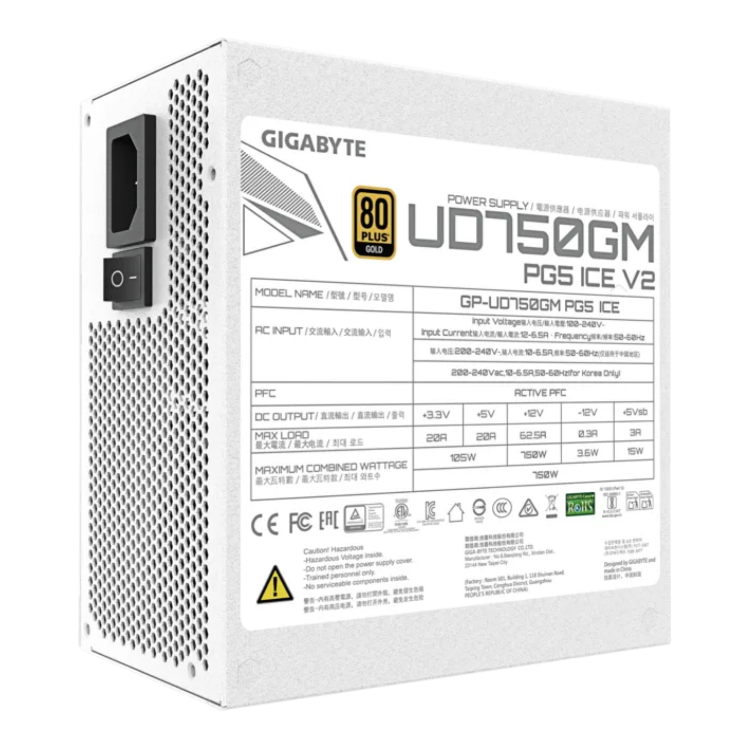 Nguồn máy tính Gigabyte GP-UD750GM PG5 V2 ICE 750W (80 PLUS Gold/ Full modular/Màu Trắng)