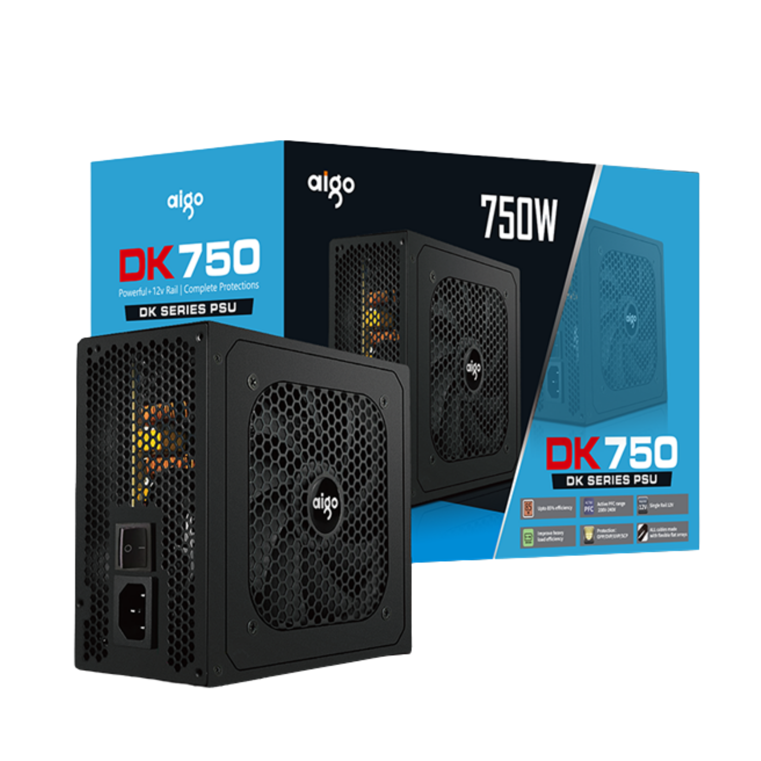 Nguồn máy tính AIGO MODEL DK750 750W, APFC, 85+ EFICIENCY