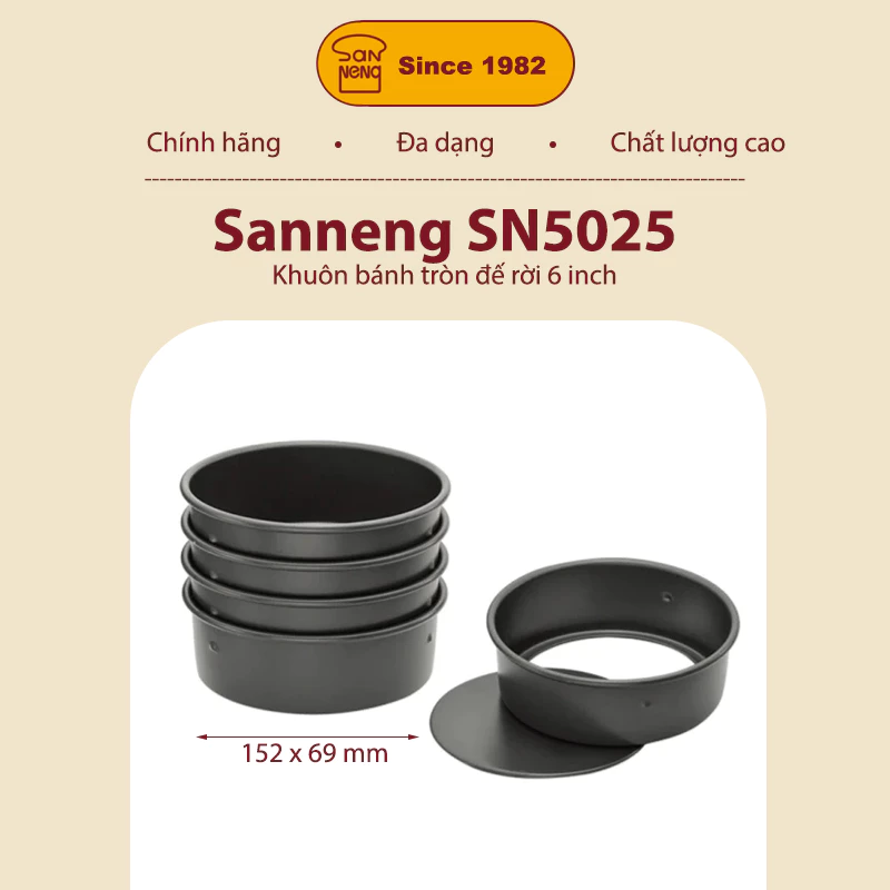 Sanneng SN5025 - Khuôn bánh tròn đế rời 6 inch