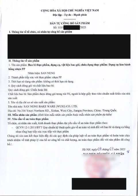 Bản tự công bố — dụng cụ nhựa PP