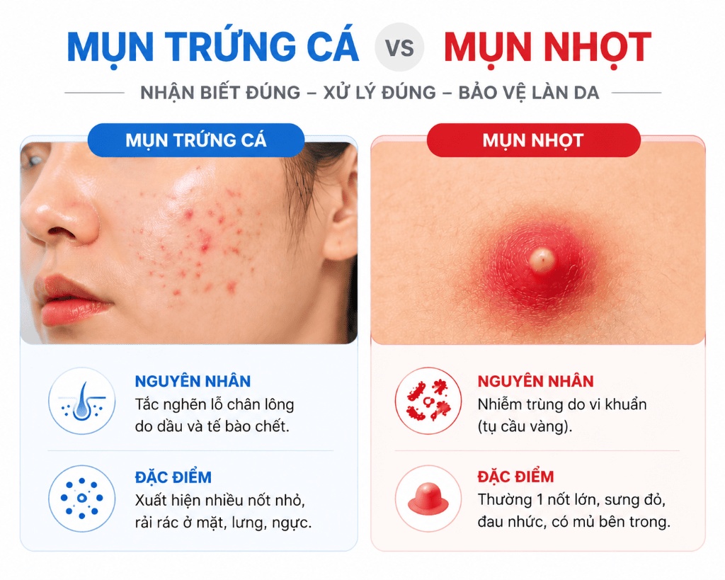 Phân Biệt Mụn Trứng Cá Và Mụn Nhọt: Cách Nhận Biết Và Xử Lý Chuẩn Y Khoa