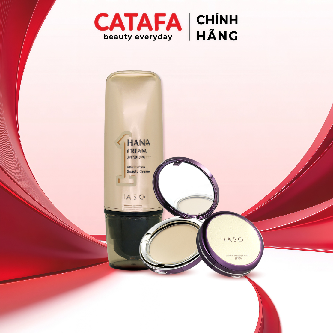 Combo I76 + I69 (Hana Cream SPF50+/PA+++ & Smart Powder Pact SPF30/PA+++ #21) - IASO