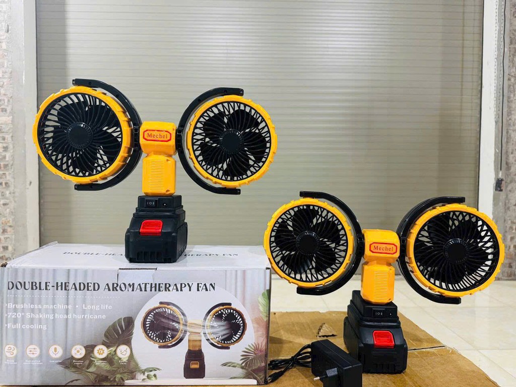 QUẠT TÍCH ĐIỆN ĐÔI DÙNG PIN MÁY KHOAN PHỔ THÔNG LOẠI XỊN CÓ LỖ CẮM SẠC TRỰC TIẾP (30)