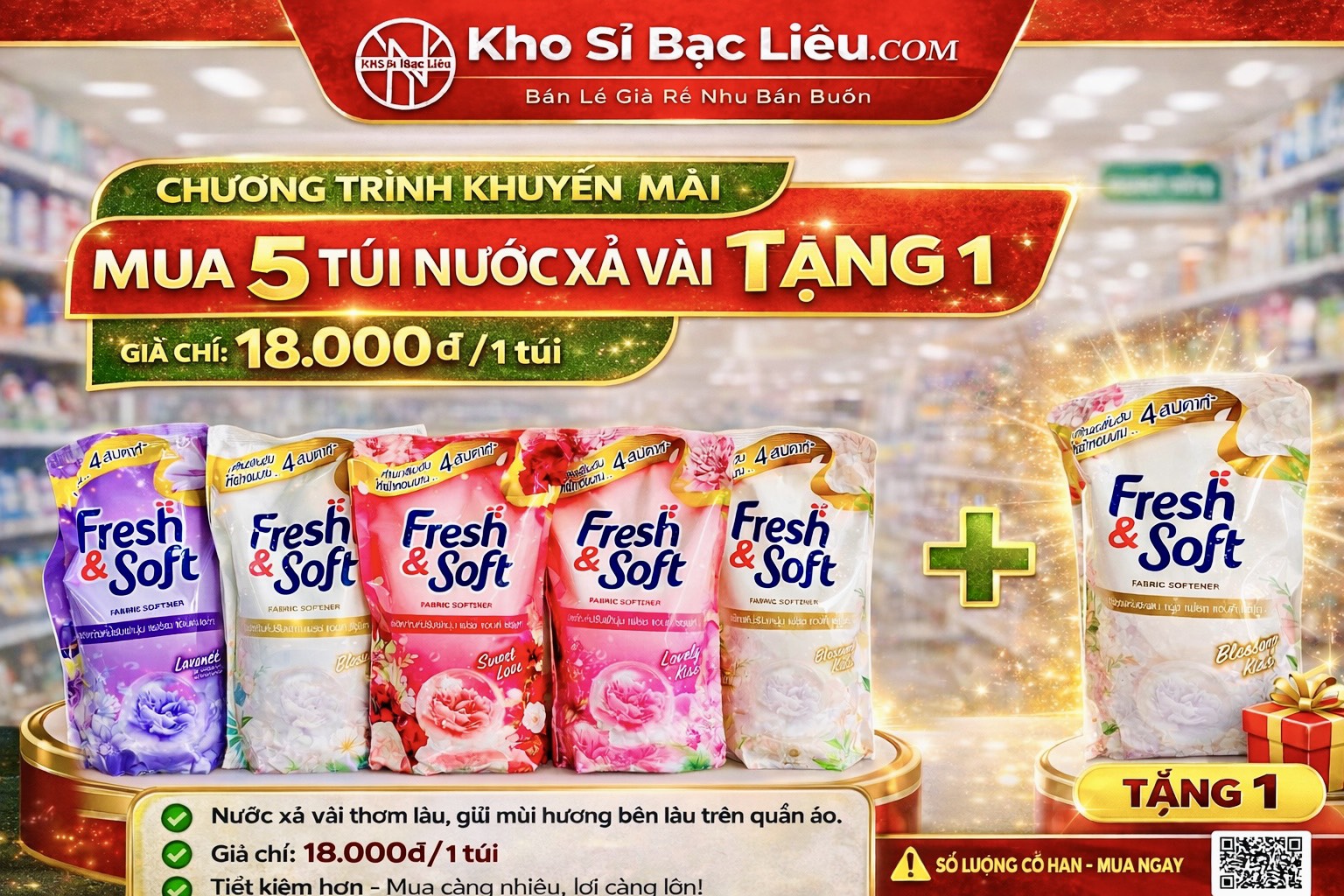 KM NƯỚC XẢ QUẦN ÁO FRESH SOFT THAILAND LOẠI 1 ( MUA 5 TẶNG 1) (2)