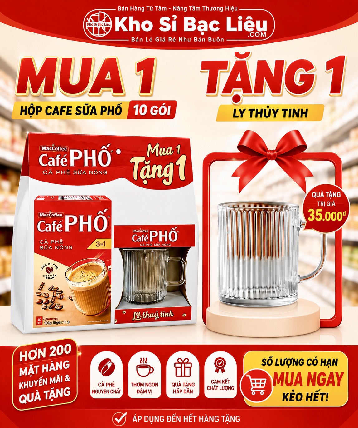 KM HỘP 10 GÓI CAFE PHỐ NÓNG ( CAFE SỮA ) TẶNG KÈM LY THUỶ TINH LỚN (4)
