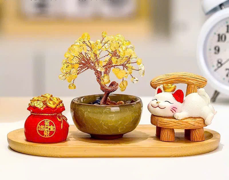 BỘ 4 MÓN CÂY TIỀN PHA LÊ , HỦ VÀNG VÀ MÈO KÈM ĐẾ , PHONG THUỶ MAY MẮN TÀI LỘC (10)