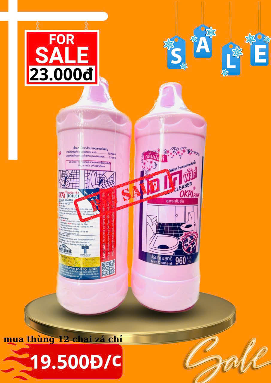 KM Tẩy Thái Okay Hồng 960ml C.Hãng Cty Tem Đỏ (2) - Thùng 19,5( thùng12chai) '