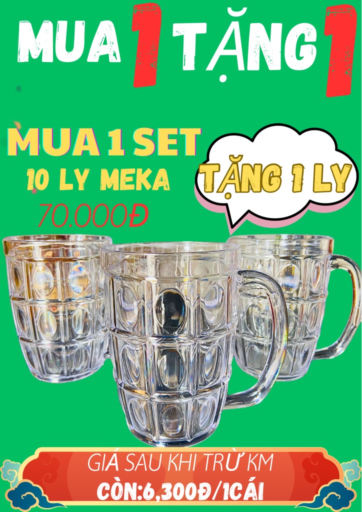 KM Ly Uống Bia Mắt Na Meka Hàng Cty Có Quai loại 1 ( MUA 10 TẶNG 1) (1) '