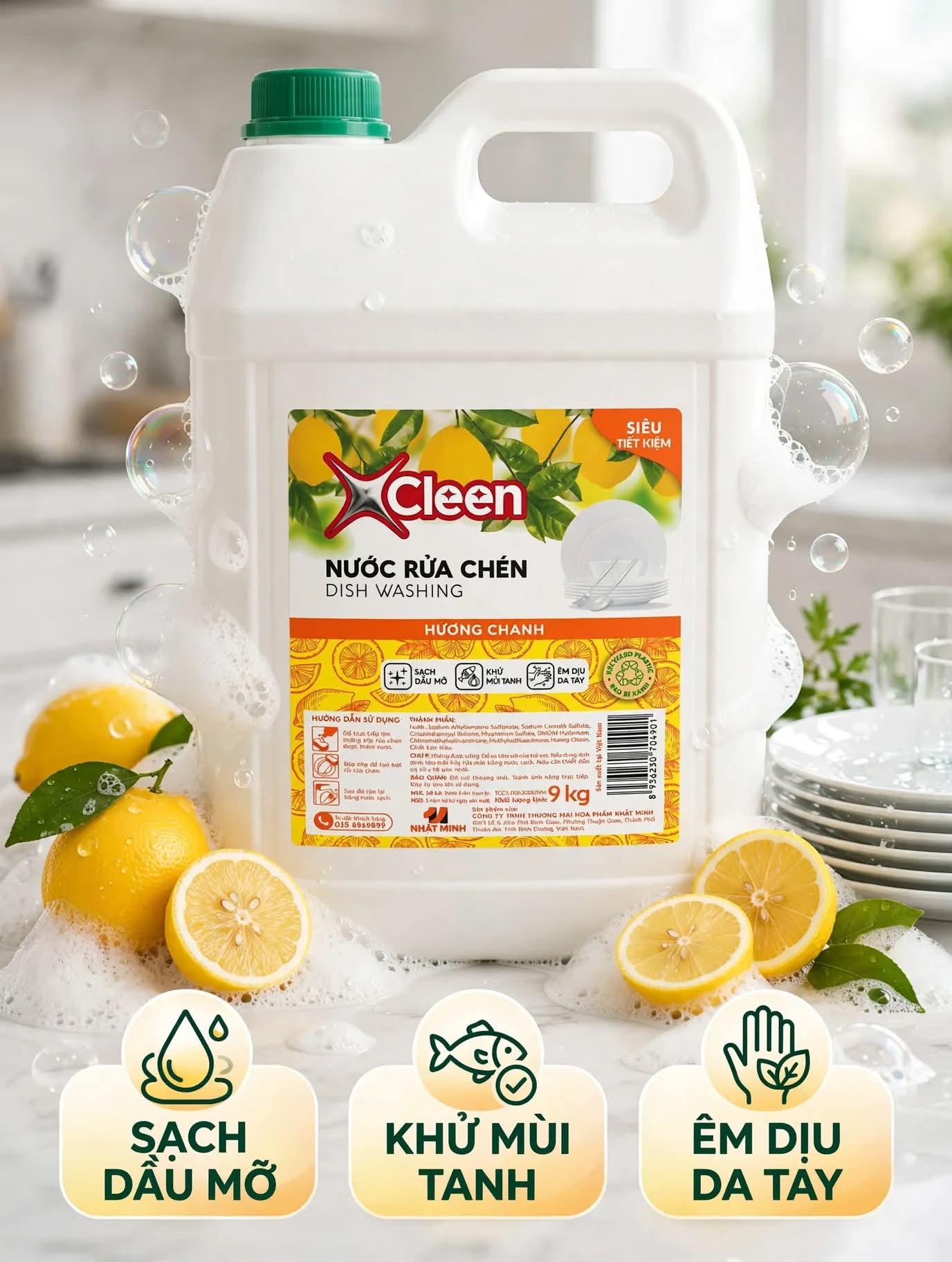 CAN NƯỚC RỬA CHÉN 9Kg CHÍNH HÃNG X-CLEEN