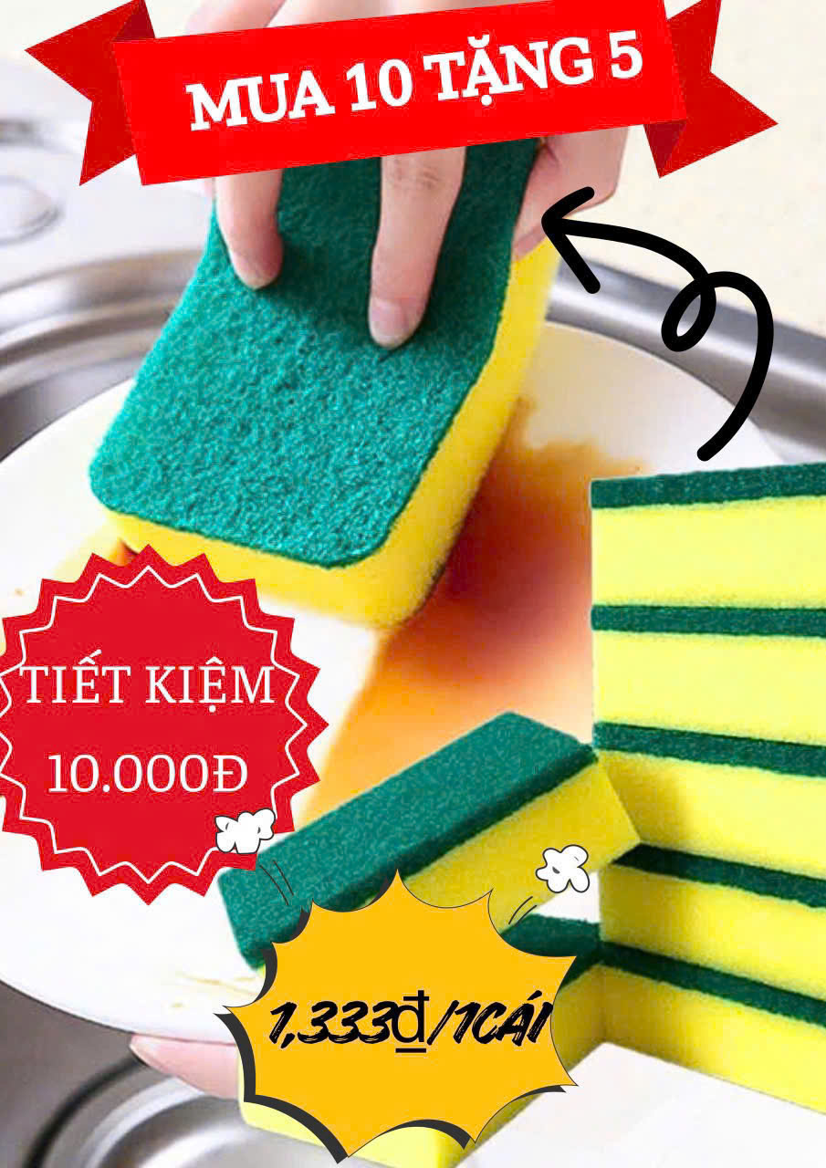 KM (10 TẶNG 5) BỌT BIỂN RỬA CHÉN MÀU XANH ( KO Ck)