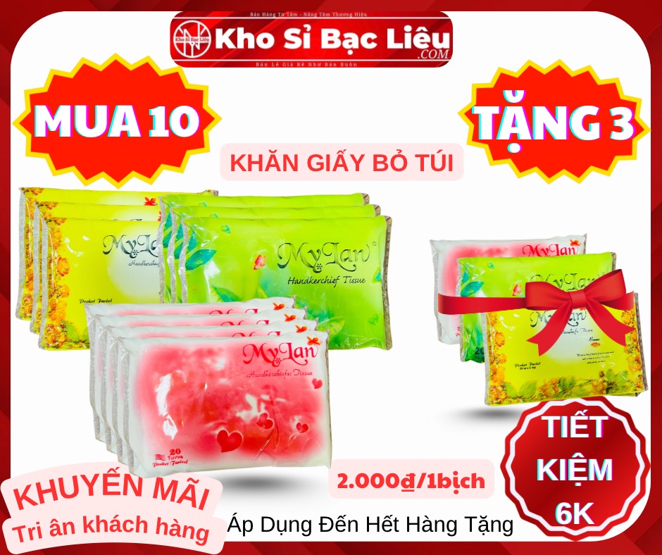 KM Bịch Khăn Giấy Bỏ Túi Cty Loại Thơm Xịn ( Mua 10 Tặng 3)
