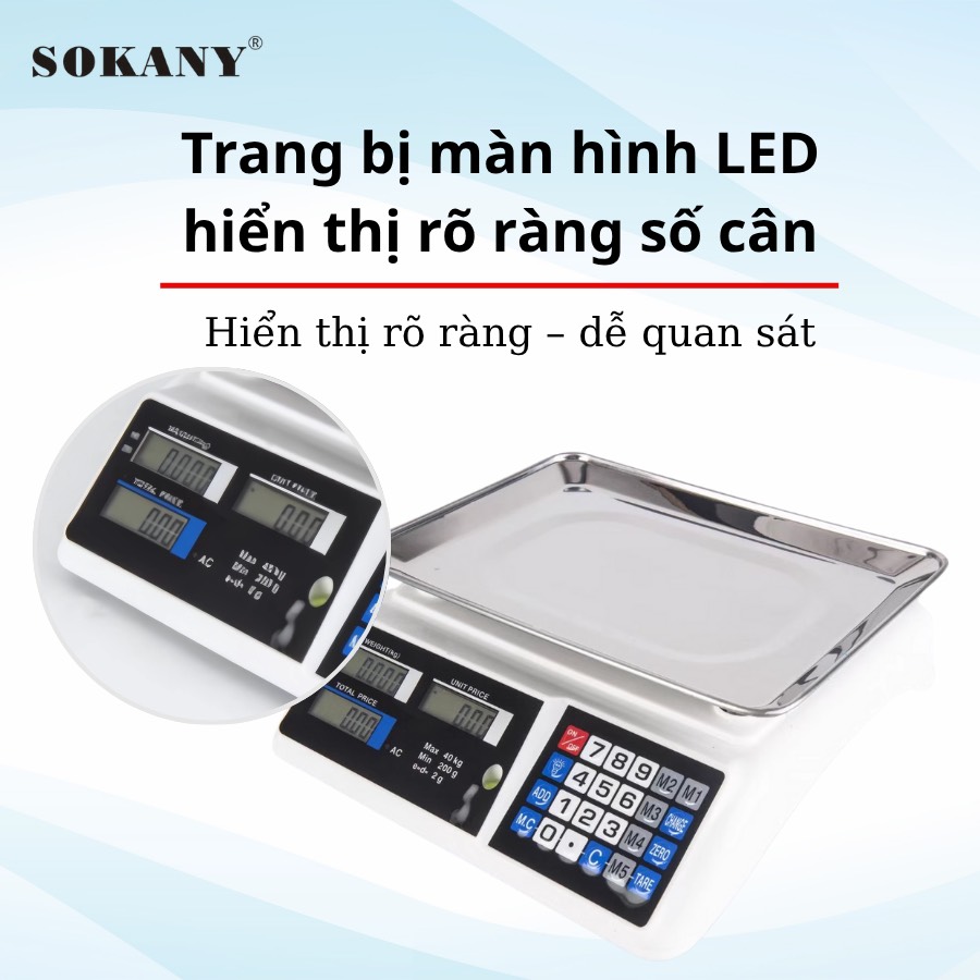CÂN ĐIỆN TỬ TÍNH TIỀN 40KG ĐỂ BÀN SOKANY (30)