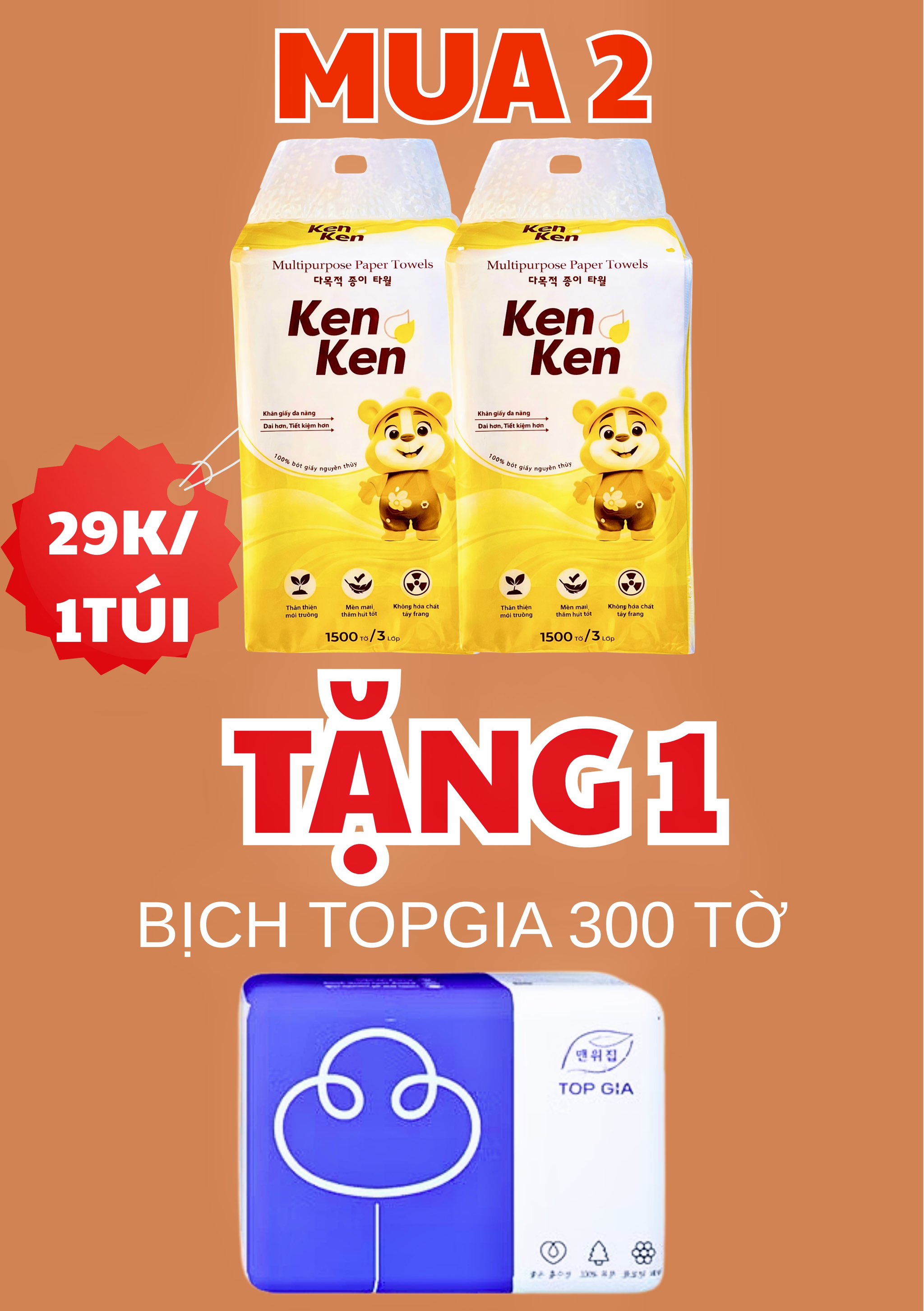KM KHĂN GIẤY KENKEN CHÍNH HÃNG, GIẤY RÚT TREO TƯỜNG 1500 TỜ (2) (thùng 16b)