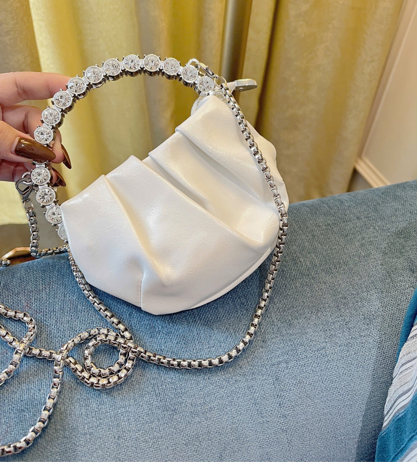 TÚI MINI RÚM KIỀNG QUAI ĐÁ SIÊU XINH 15CM (15)