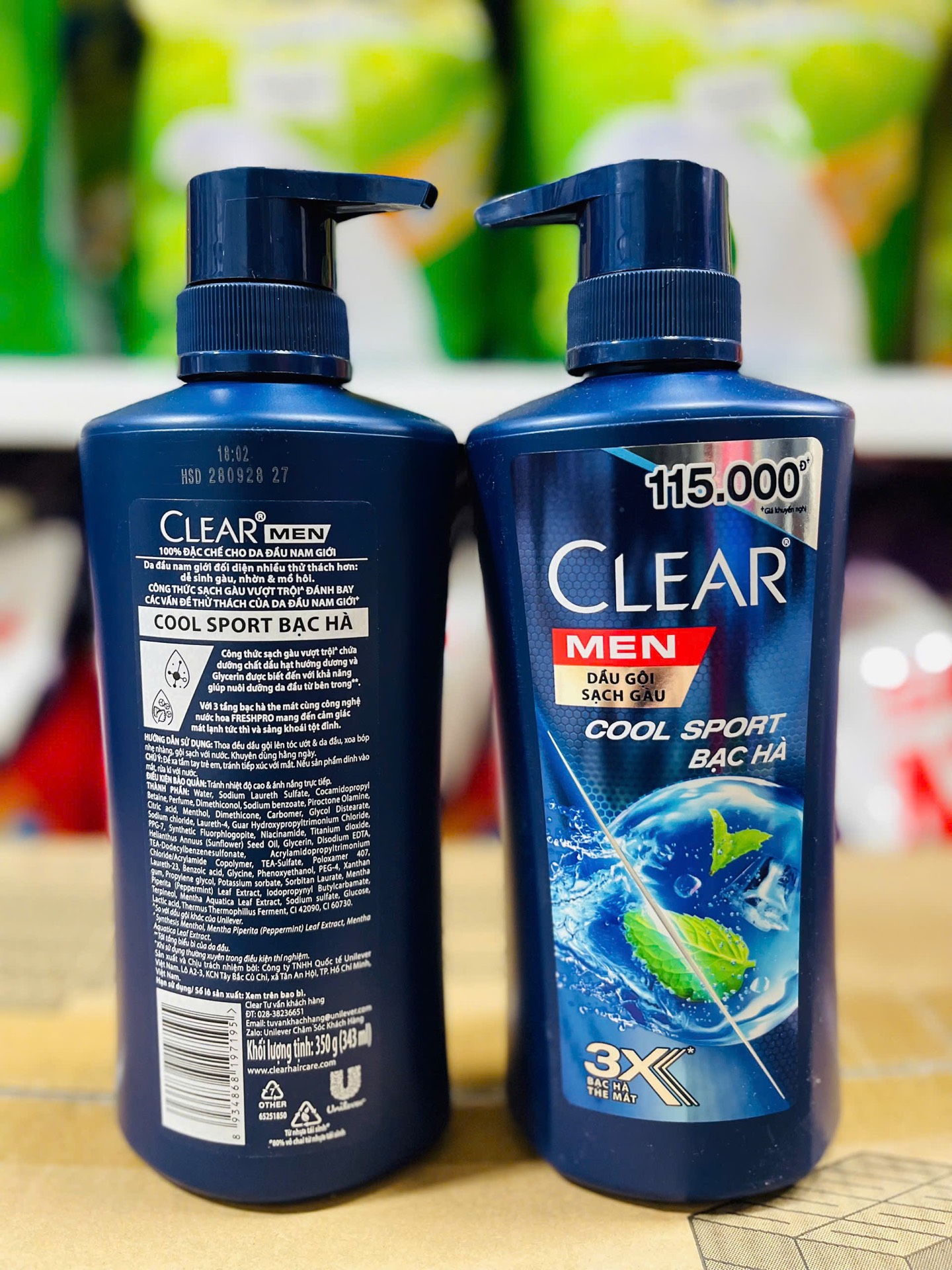 CHAI DẦU GỘI CLEAR MEN 350g BẠC HÀ 3X SẠCH GẦU (5)