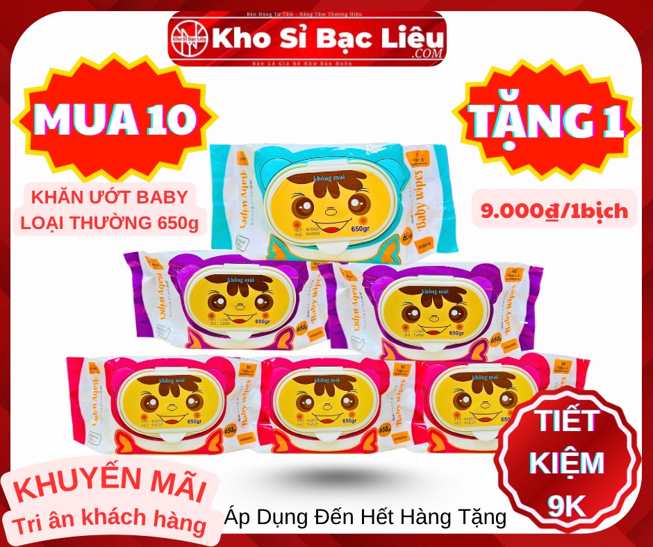 KM 9K , KHĂN ƯỚT BABY 650G LOẠI THƯỜNG M10T1