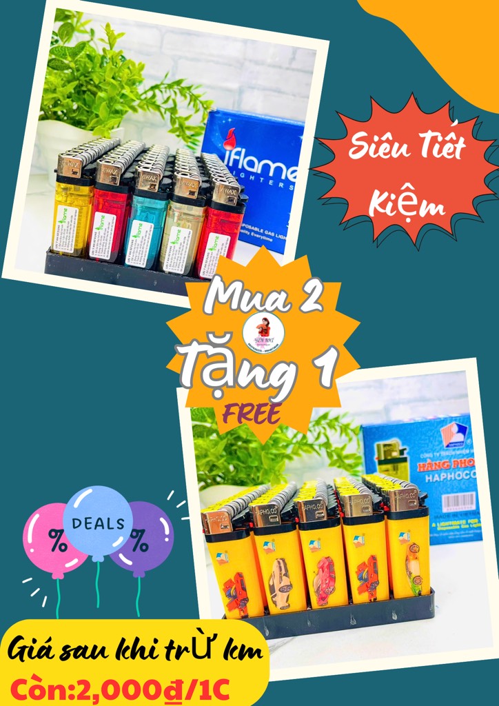 KM QUẸT LỬA CTY HẰNG PHONG LOẠI THƯỜNG (MUA 2 TẶNG 1) (50c giảm 1k/1c)