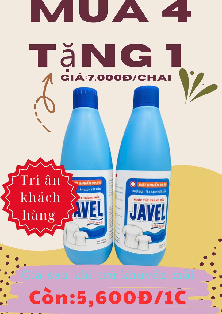 KM Nước Tẩy Trắng Quần Áo Javel 600ML, MUA 4 TẶNG 1 (1)