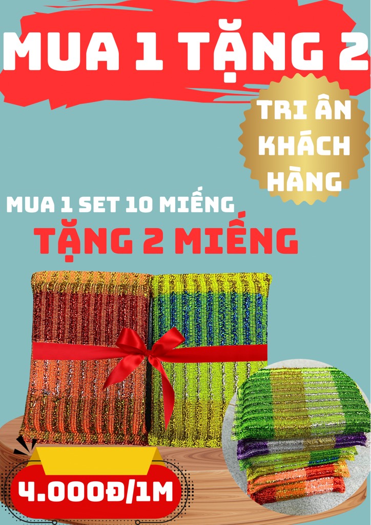 KM MIẾNG CƯỚC RỬA CHÉN ĐA SẮC SAMRAN (ko ck mua 10 tặng 2 )