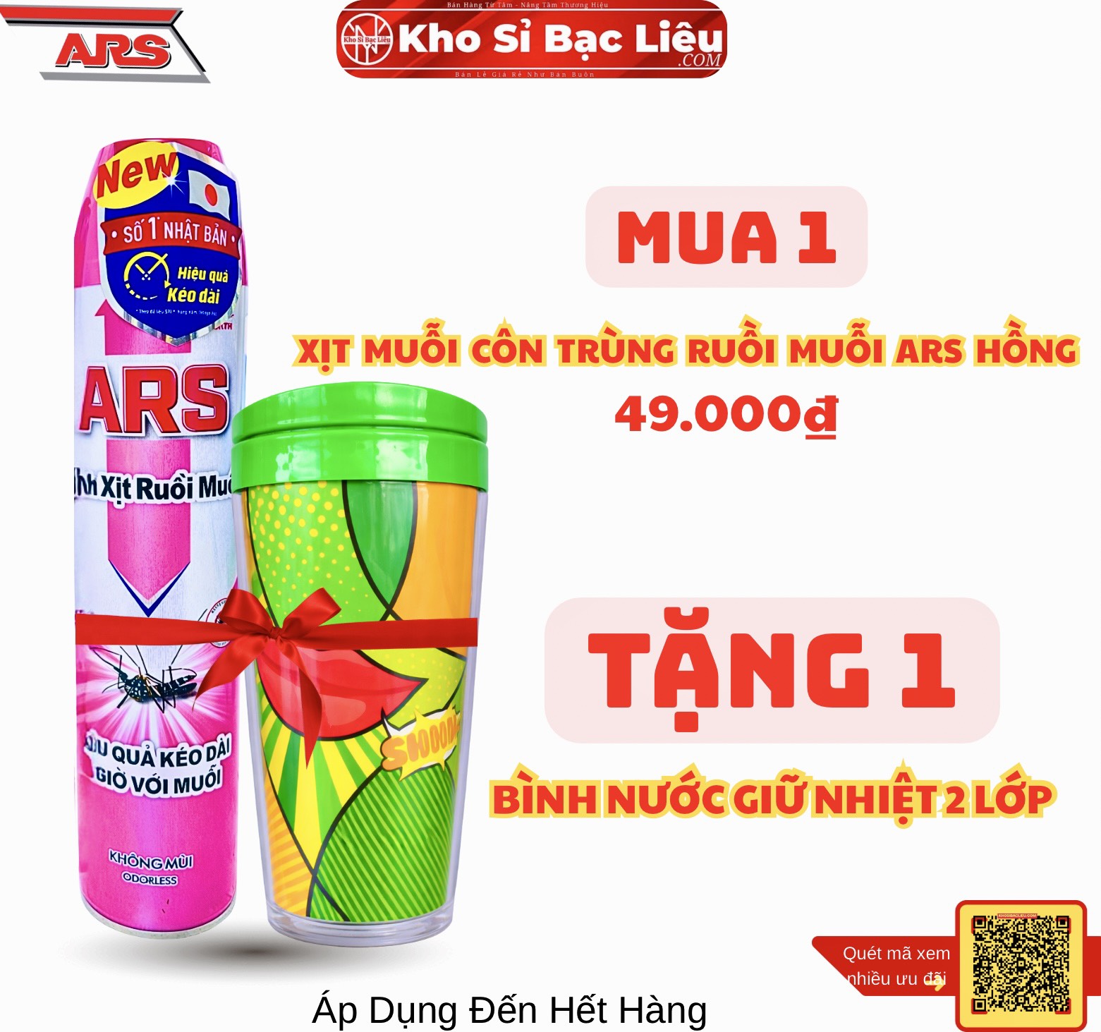 (VC M2T1)BÌNH XỊT RUỒI MUỖI ARS HỒNG CHÍNH HÃNG KHÔNG MÙI 600ML