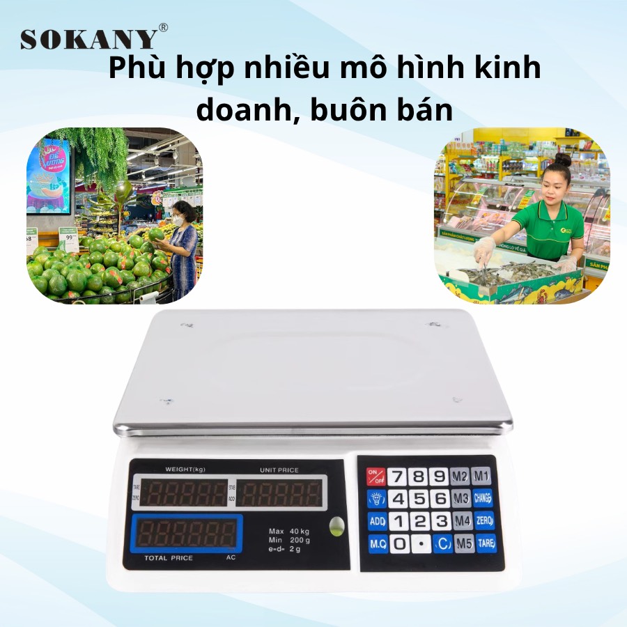 CÂN ĐIỆN TỬ TÍNH TIỀN 40KG ĐỂ BÀN SOKANY (30)