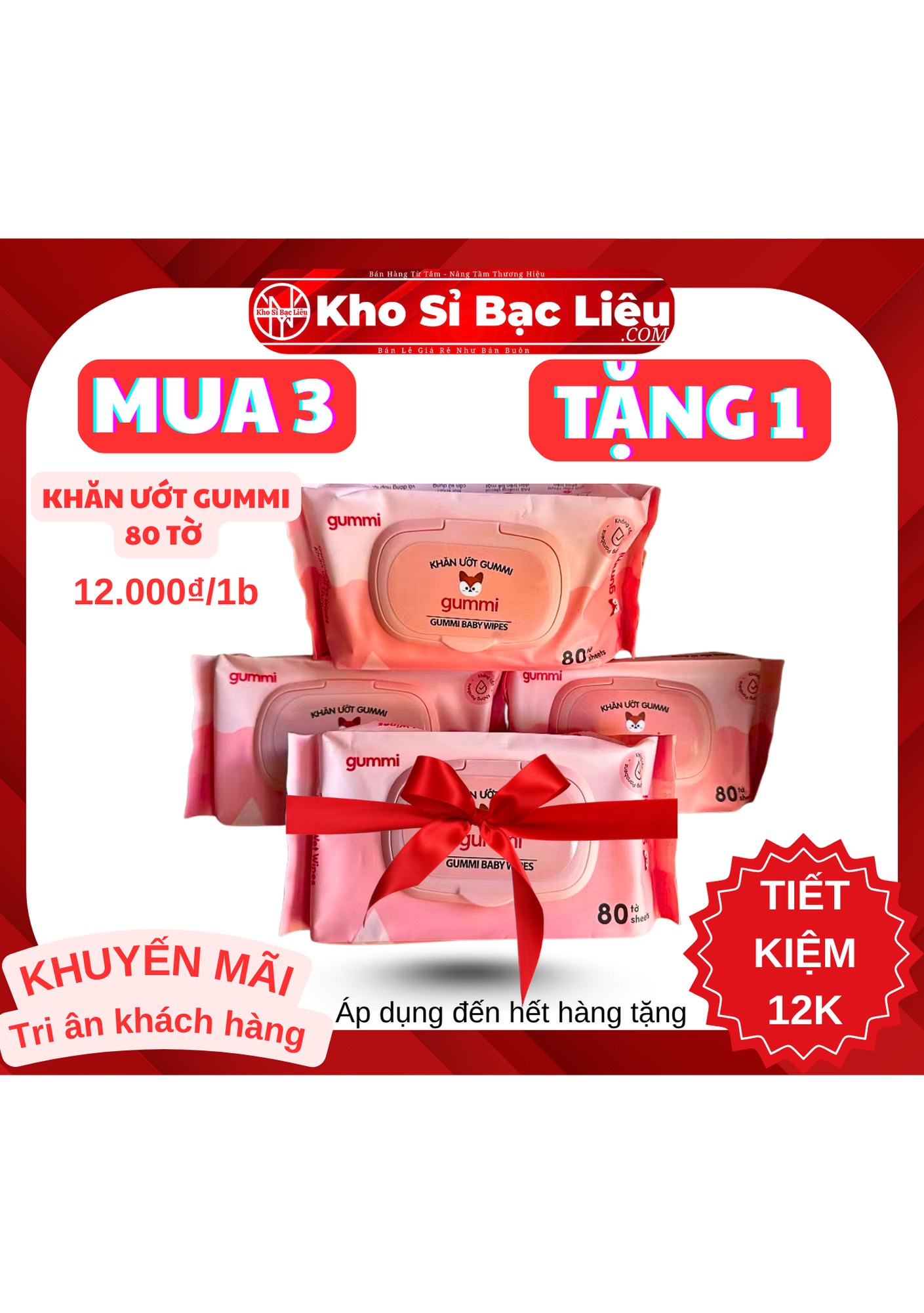 KM KHĂN ƯỚT GUMMI 80 TỜ THƯỜNG M3T1