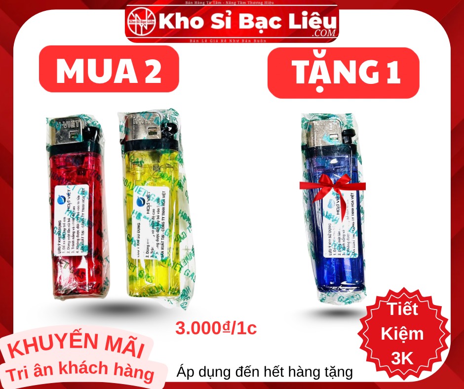 KM QUẸT LỬA CTY HẰNG PHONG LOẠI THƯỜNG (MUA 2 TẶNG 1) (50c giảm 1k/1c)