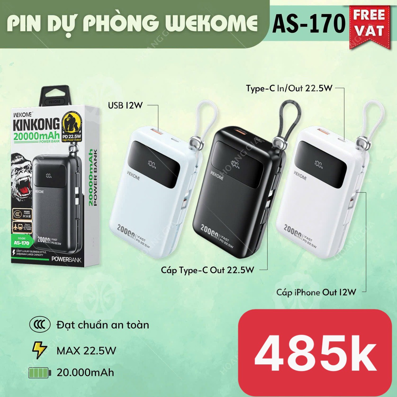 PIN SẠC DỰ PHÒNG AS-170 CHÍNH HÃNG WEKOME 20.000mah MAX 22.5W (30)