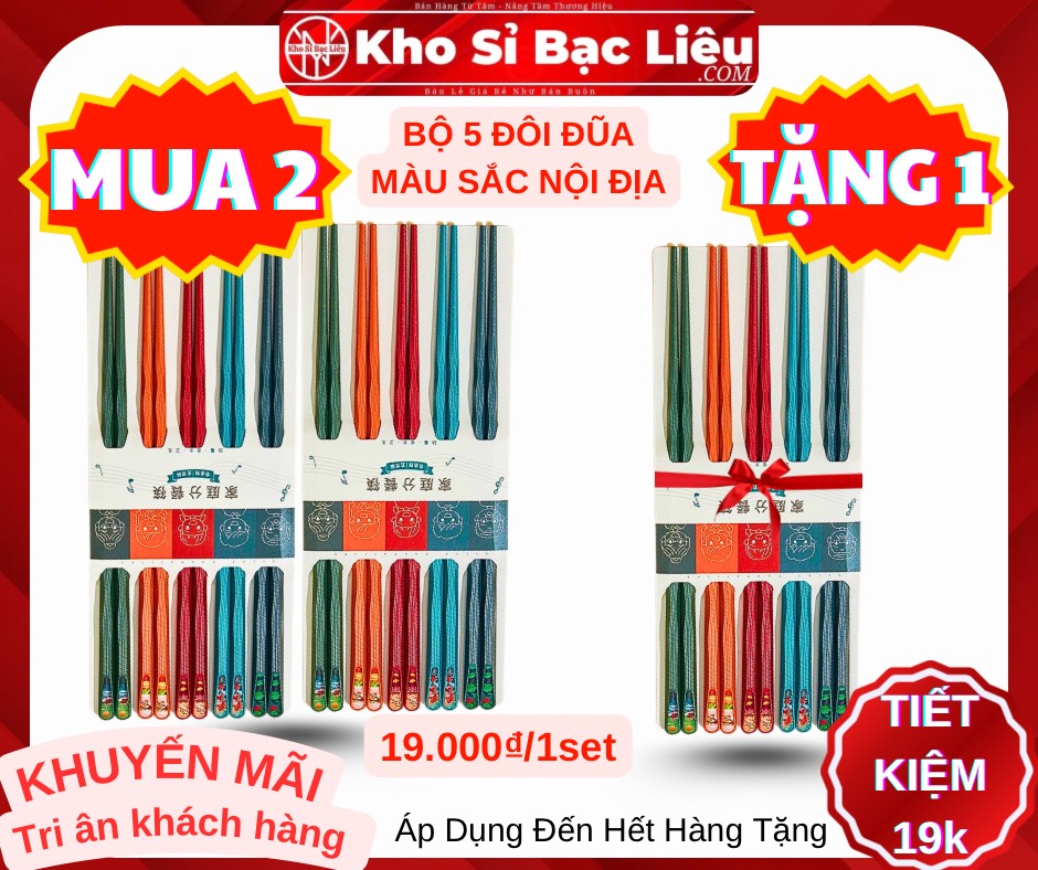 KM Bộ 5 Đôi Đũa Màu Sắc Hàng Nội Địa Loại 1 (2) '