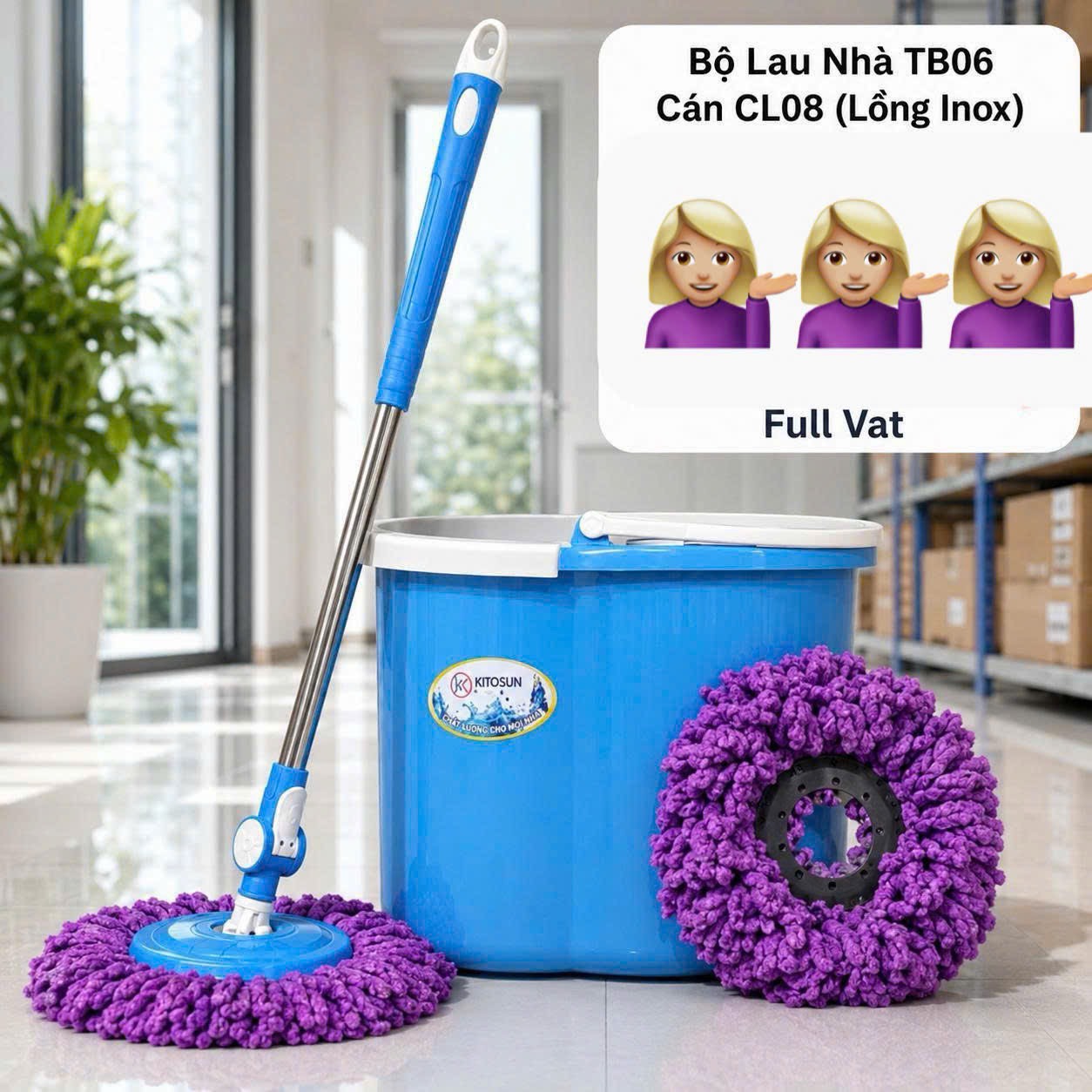 BỘ THÙNG CÂY LAU NHÀ B06 MẪU CAO, (Lồng Inox) MÂM NHỰA CÁN NHỰA FULL VAT (10)