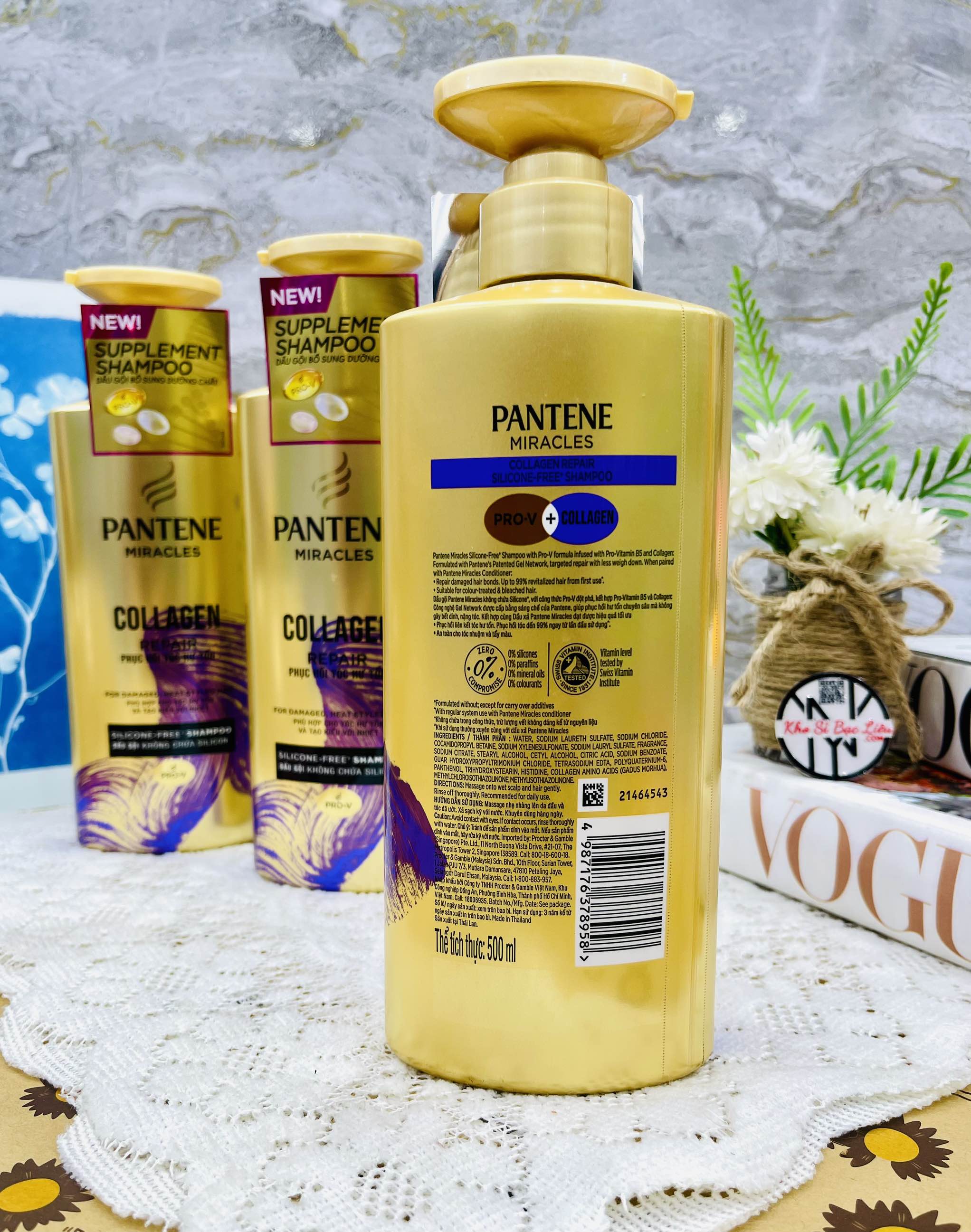 CHAI DẦU GỘI PANTENE COLLAGEN 500ml PHỤC HỒI HƯ TỔN (TÍM)