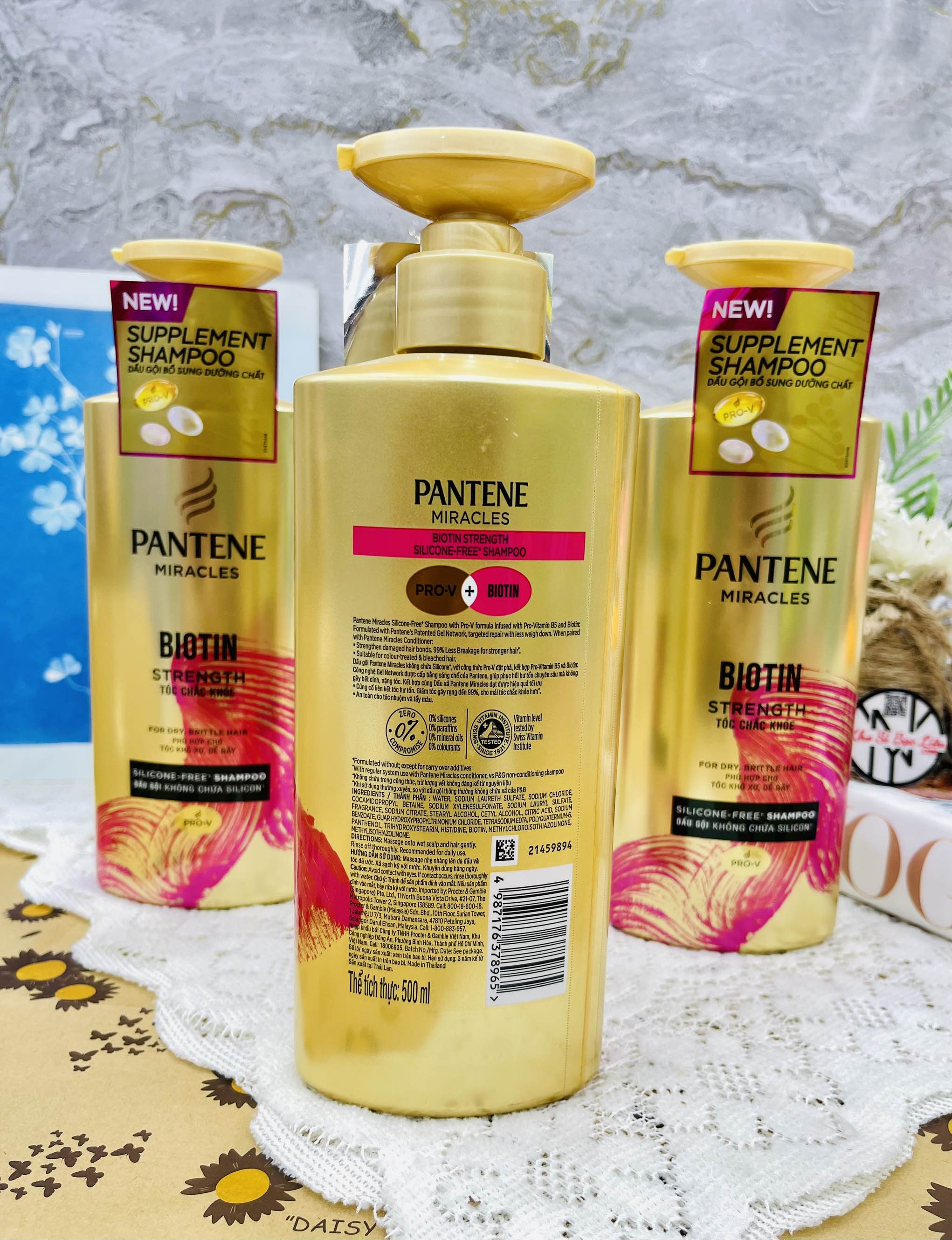 CHAI DẦU GỘI PANTENE BIOTIN 500ml TÓC CHẮC KHOẺ (HỒNG)