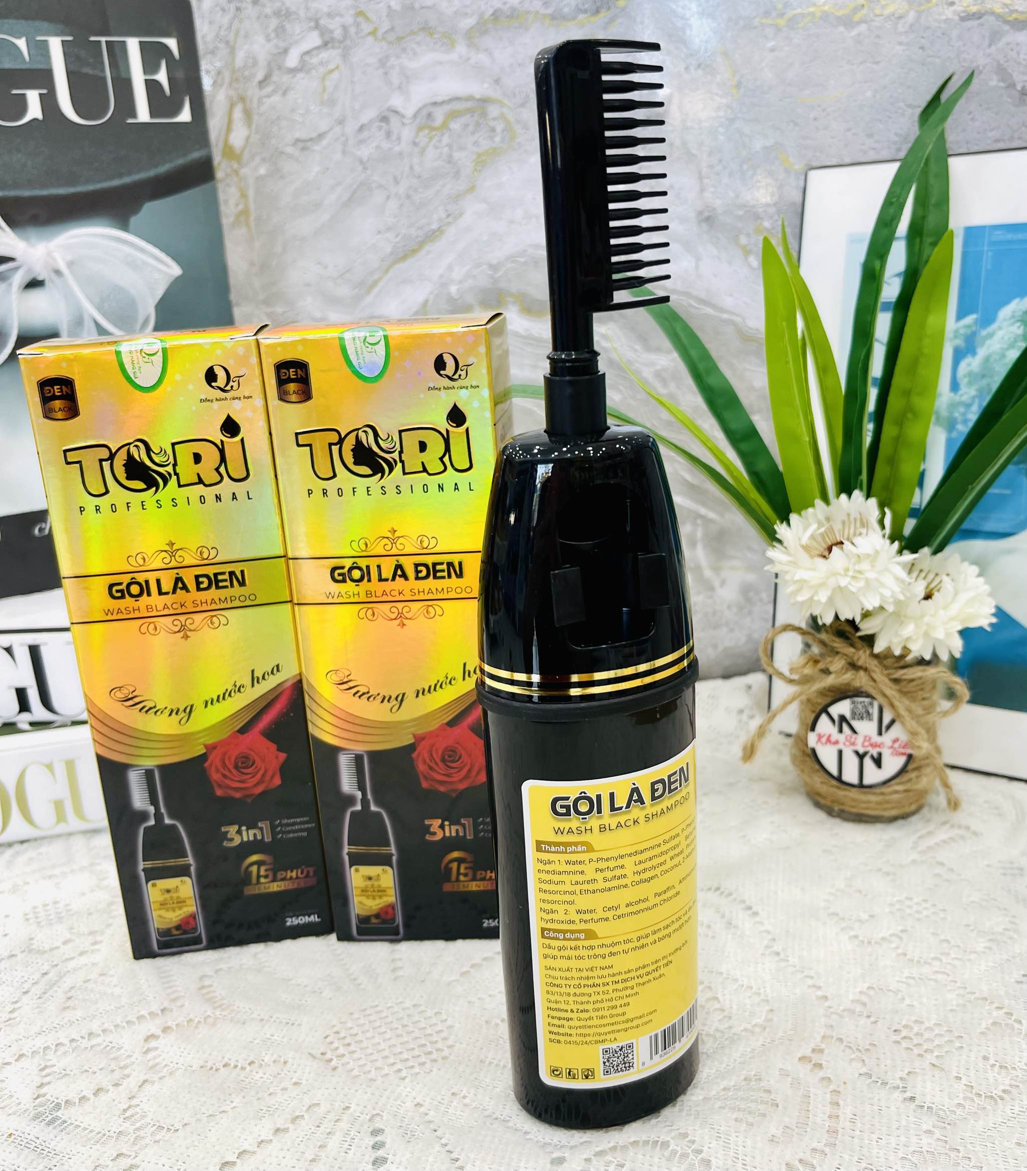 CHAI GỘI LÀ ĐEN TÓC HƯƠNG NƯỚC HOA CÓ LƯỢC CTY TORI 250ml