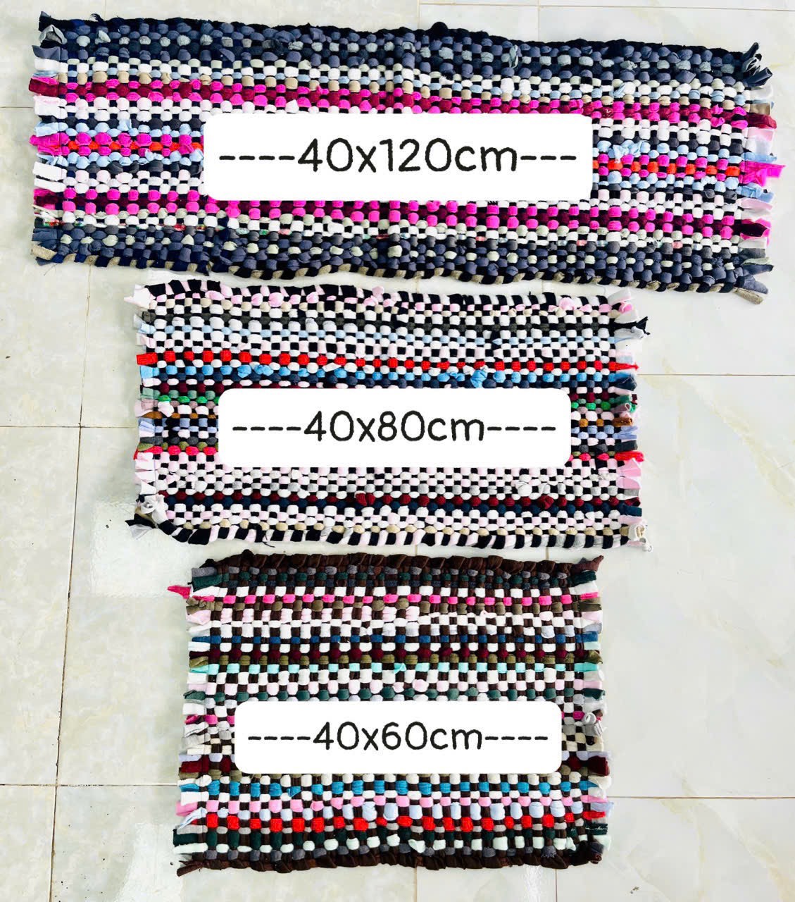 THẢM ĐAN SỢI VẢI NHIỀU MÀU LOẠI DẦY 8 TẤC 40x80cm (VỪA)