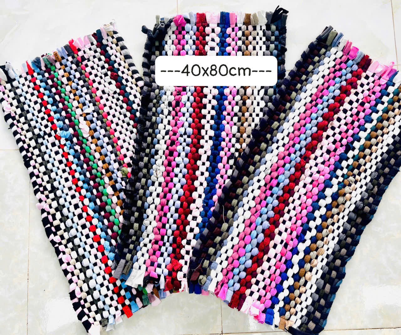 THẢM ĐAN SỢI VẢI NHIỀU MÀU LOẠI DẦY 8 TẤC 40x80cm (VỪA)