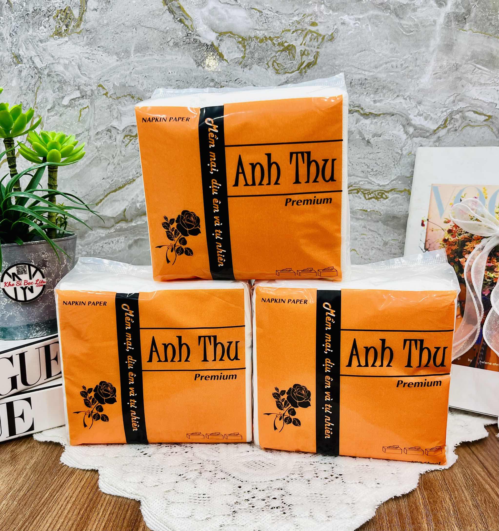 GIẤY VUÔNG, KHĂN GIẤY ANH THƯ BỊT CAM (1) (thùng 50gói)