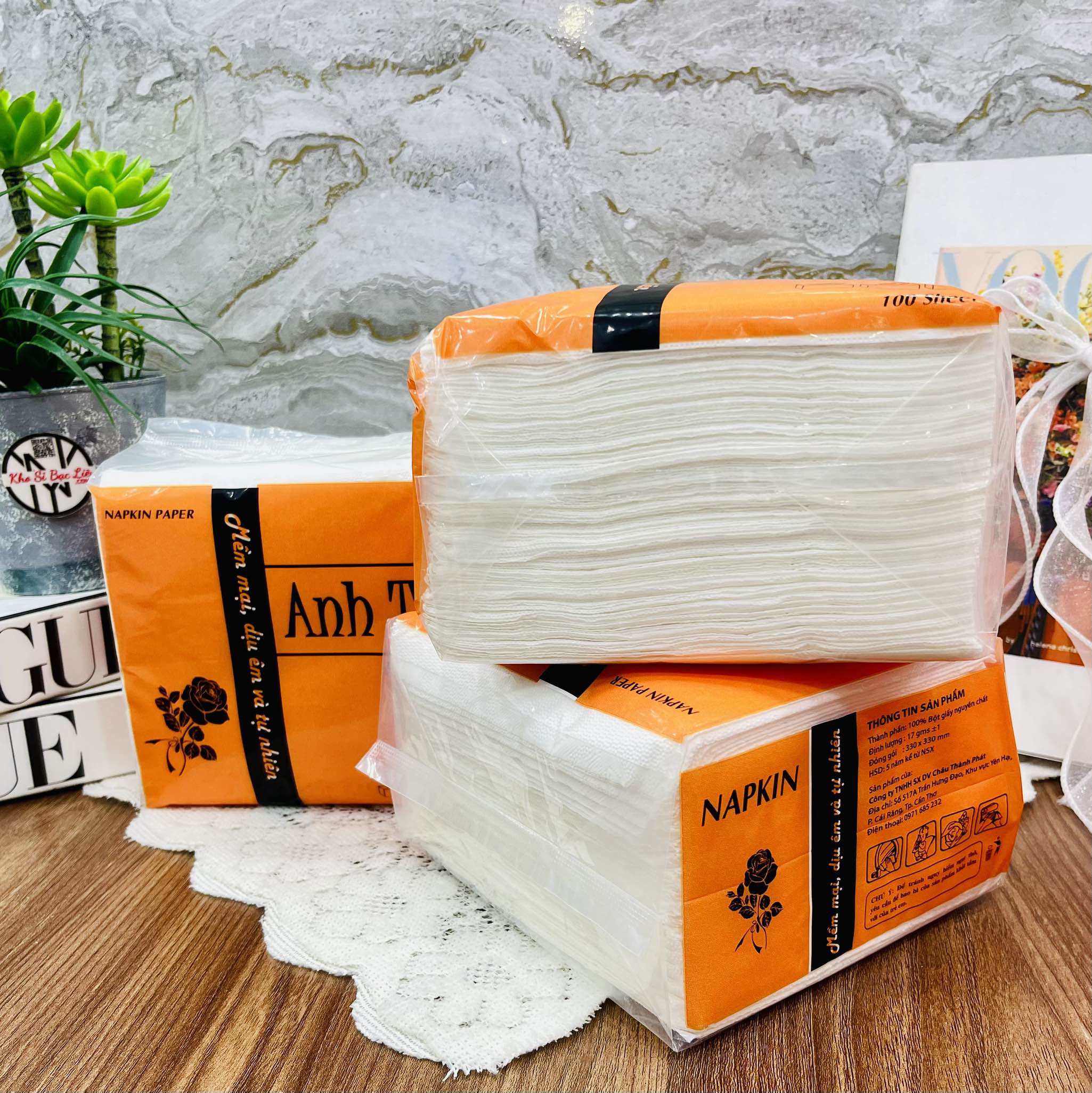 GIẤY VUÔNG, KHĂN GIẤY ANH THƯ BỊT CAM (1) (thùng 50gói)