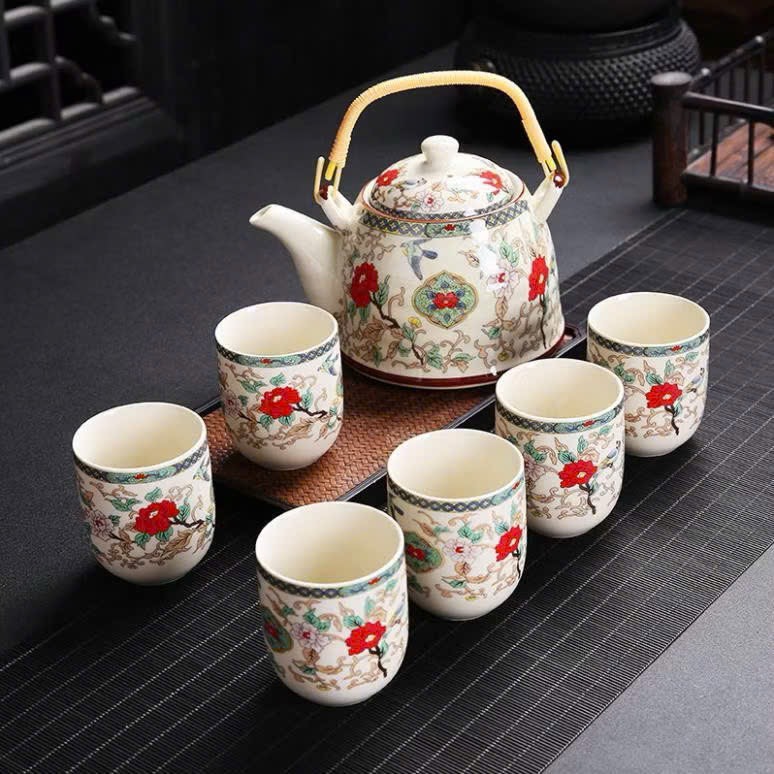BỘ BÌNH TRÀ 6 TÁCH , SẮC HOA CAO CẤP (10)